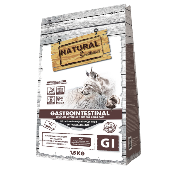 Natural Greatness Gastrointestinal.Pienso Gama Veterinaria. Pienso natural para gatos.