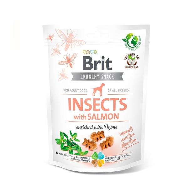 Brit Care Snack Crunchy Insectos y Salmón para perros. Comida natural para perros, hipoalergénica, sin cereales, alimento saludable.