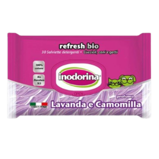 Inodorina Toallitas Refresh Bio Lavanda y Manzanilla, Toallitas para Perros y Gatos