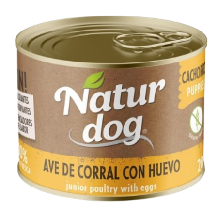 NaturDog Ave de Corral con Huevo, Lata para Perros, Comida para Perros