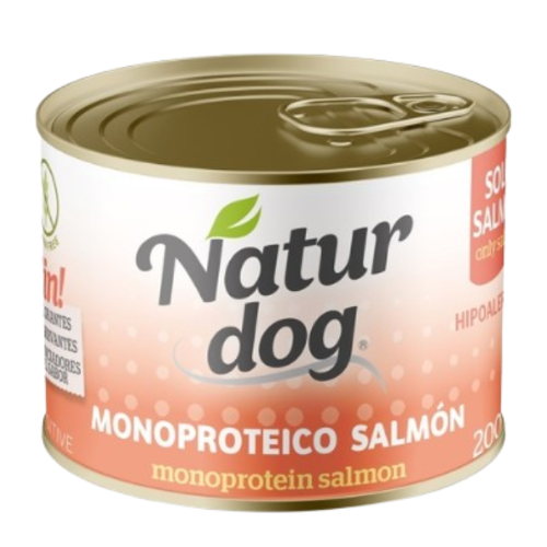 NaturDog Monoproteico Salmón, Lata para Perros, Comida para Perros