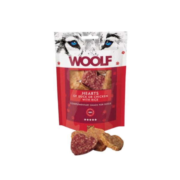 Woolf Corazonez pollo y pato con arroz., Snacks Naturales para Perros, Premios para Perros