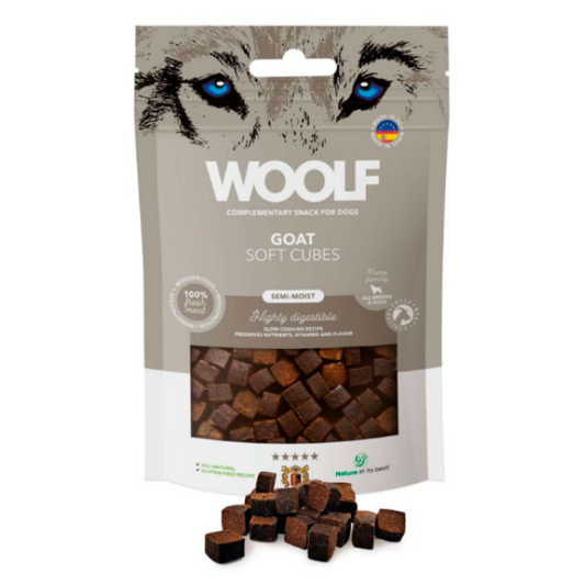 Woolf Cubes Semihúmedo Cabra, Snacks Naturales para Perros, Premios para Perros