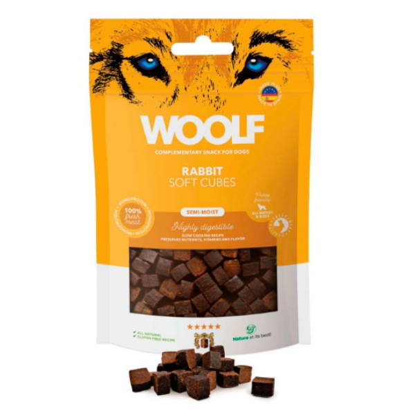 Woolf Cubes Semihúmedo Conejo, Snacks Naturales para Perros, Premios para Perros