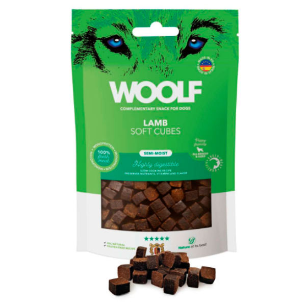 Woolf Cubes Semihúmedo Cordero, Snacks Naturales para Perros, Premios para Perros