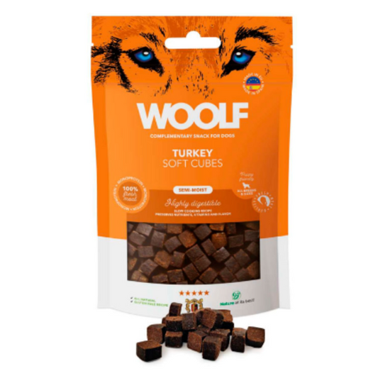 Woolf Cubes Semihúmedos Pavo, Snacks Naturales para Perros, Premios para Perros