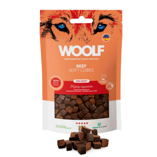 Woolf Cubes Semihúmedo Ternera, Snacks Naturales para Perros, Premios para Perros