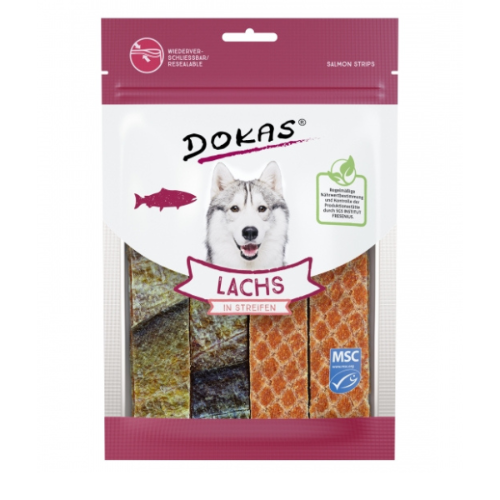 Tiras Salmón Dokas, Snacks Naturales para Perros, Premios para Perros