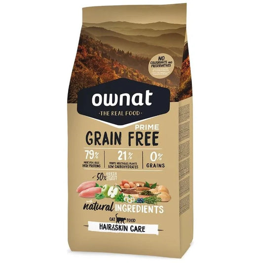 Pienso Ownat Prime Grain Free Pollo Pelo y Piel, Pienso para Gatos, Comida para Gatos