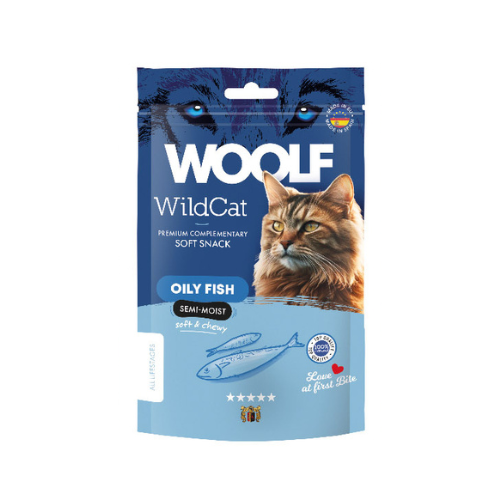 Woolf WildCats Pescado Snacks Semihúmedos Gatos, Snacks Naturales para Gatos, Premios para Gatos