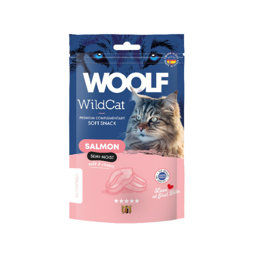 Woolf WildCats Salmón Snacks Semihúmedos Gatos, Snacks Naturales para Gatos, Premios para Gatos