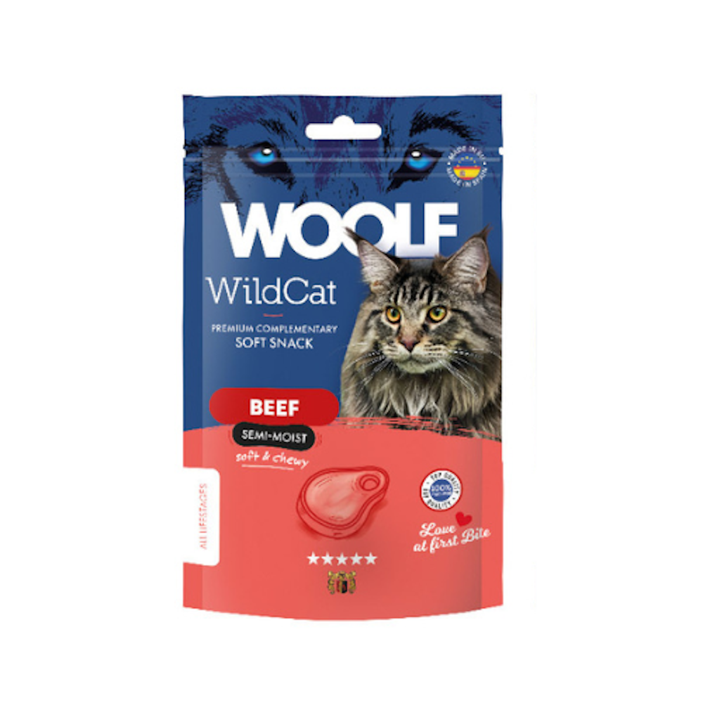 Woolf WildCats Ternera Snacks Semihúmedos Gatos, Snacks Naturales para Gatos, Premios para Gatos